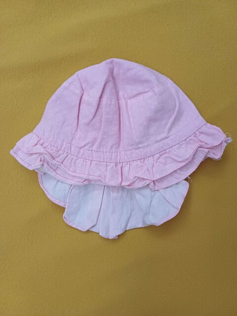 Pastel Pembe Puantiyeli Katmanlı Fırfırlı Bebek Şapkası