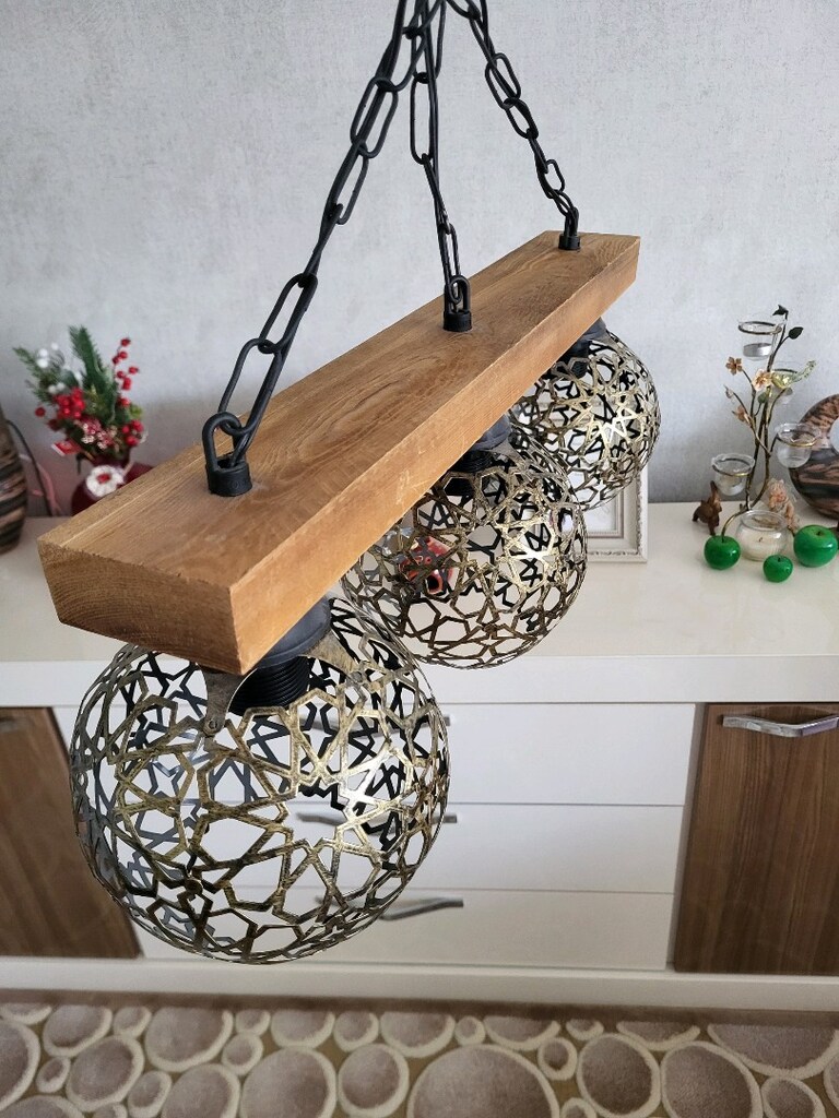 Plofonyer 3'lü Model Retro Rustik Ahşap Avize - 2