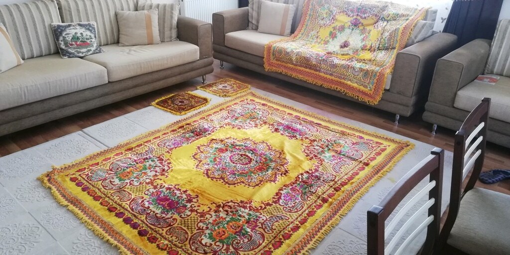 Antika yatak örtüsü, masa örtü, 2 kırlent - 2