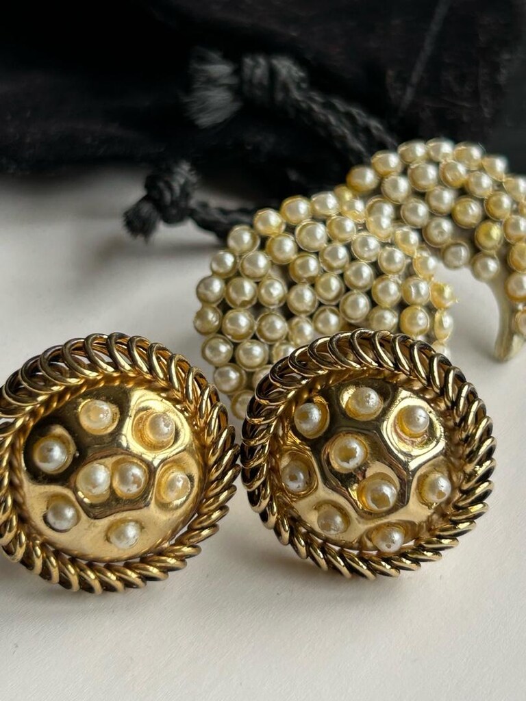 Vintage Kullanılmamış iki farklı model incili kol düğmesi - 9