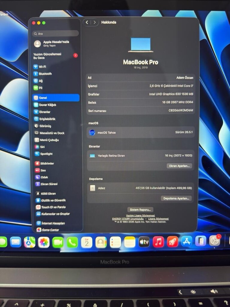 MacBook Pro / i7 / 16 inç / 16 GB Ram / 512 GB Ssd - 2