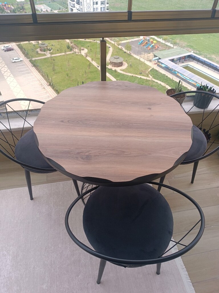 ahşap masa ve üçlü sandalye takimi - 5