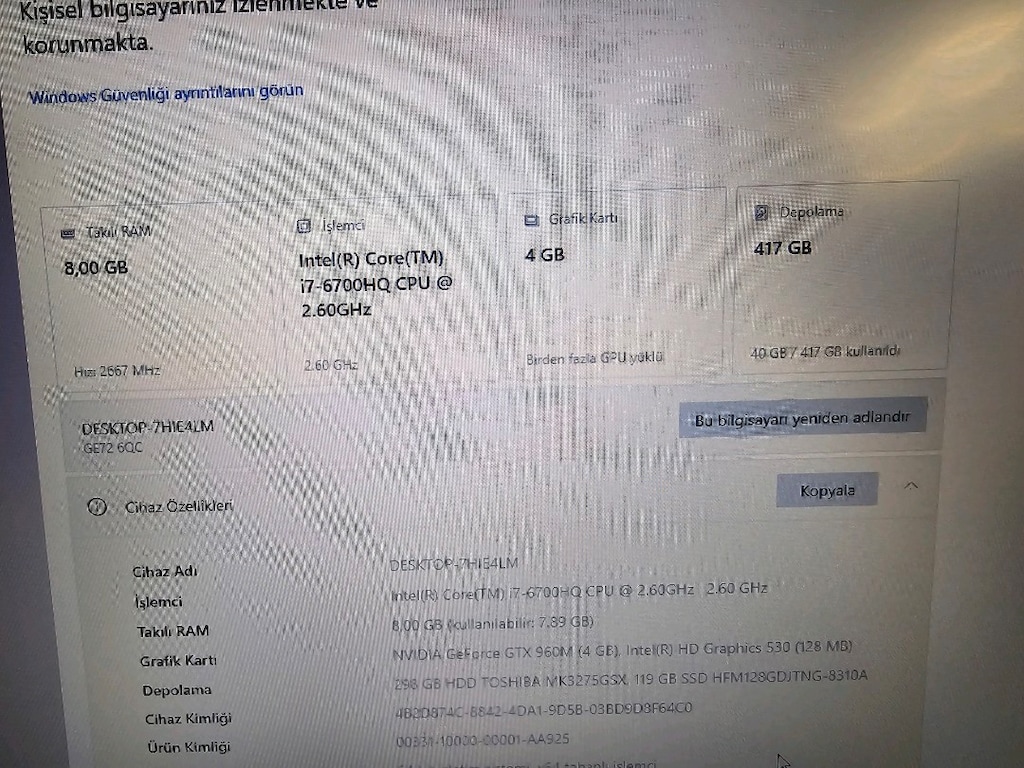 MSİ GE72 MODELİ DEV EKRAN OYUNCU BİLGİSAYARI - 6