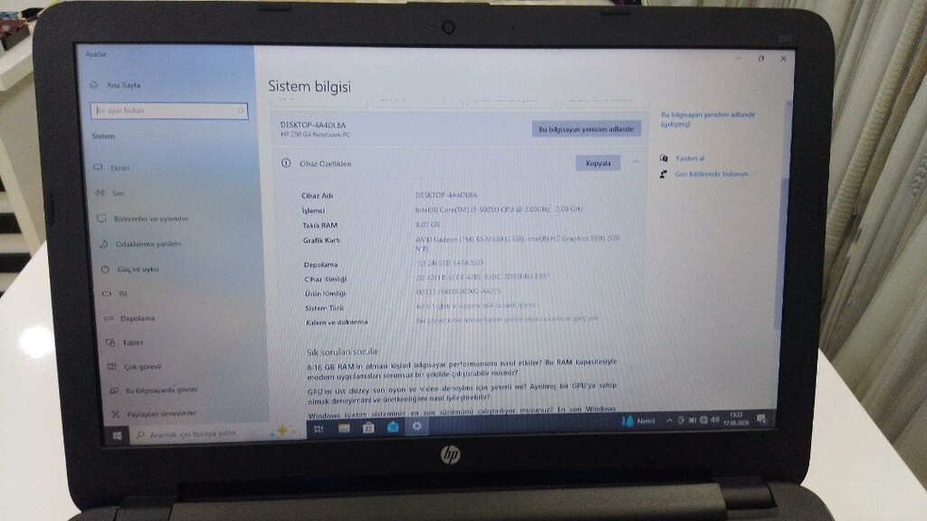 i3 5.nesil 2 GB harici 8 GB ram 120 SSD HP laptop Notebook - 5