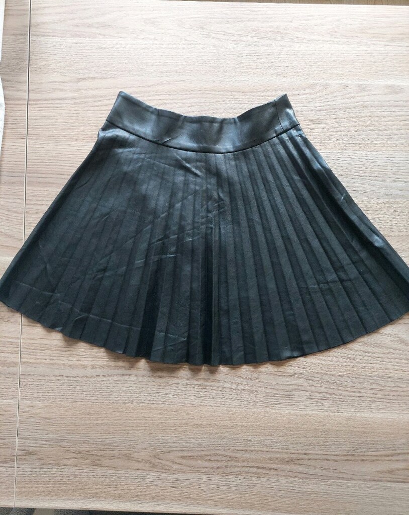 H&M deri görünüm çıtçıtlı yelpaze etek - 6