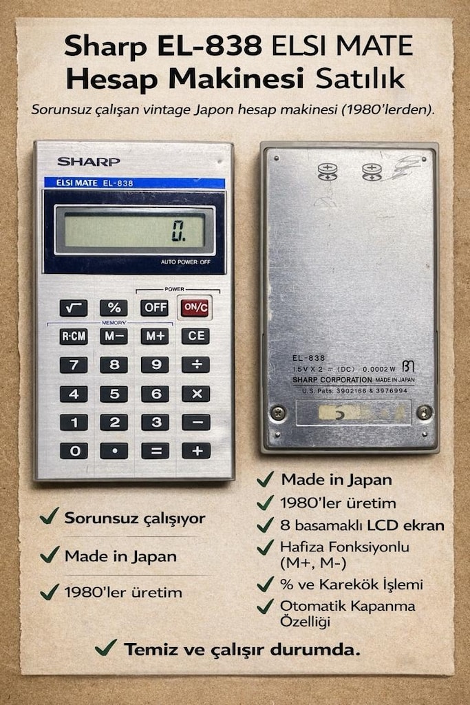 Vintage Sharp EL-838 ELSI Mate Japon Hesap Makinesi – Çalışır Durumda - 2