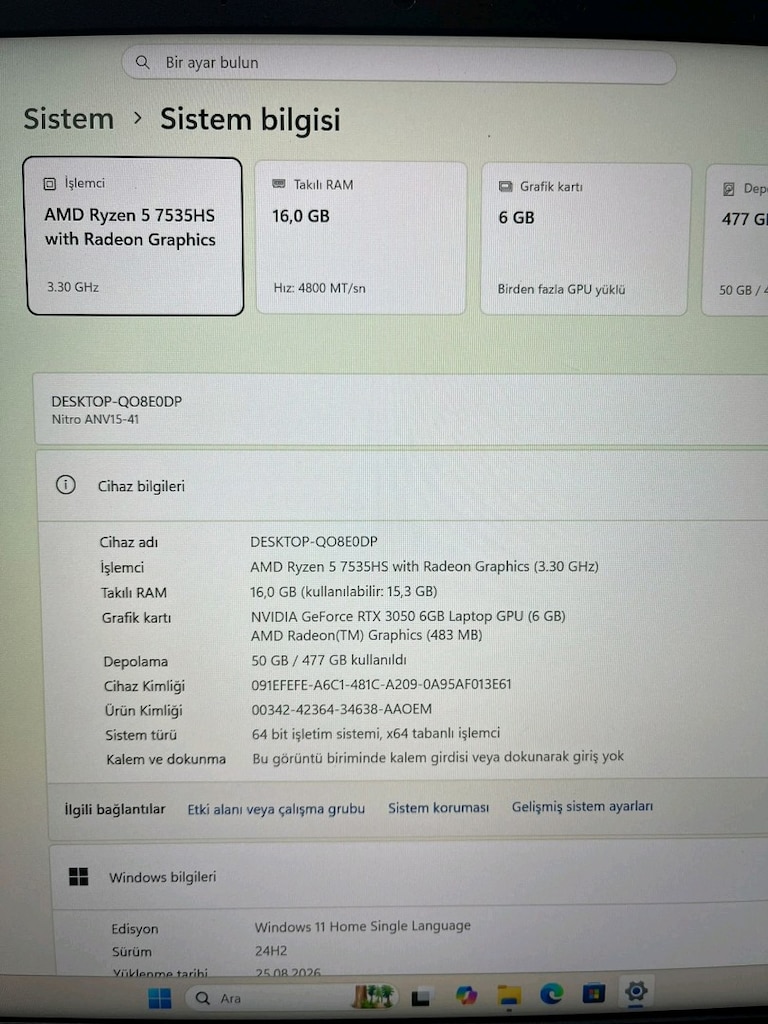 TEMİZ SORUNSUZ ACER V15 - 6