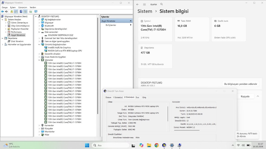 İ7 13.NESİL + 6 GB RTX 4050 + 16 GB RAM+ 512 SSD - 4