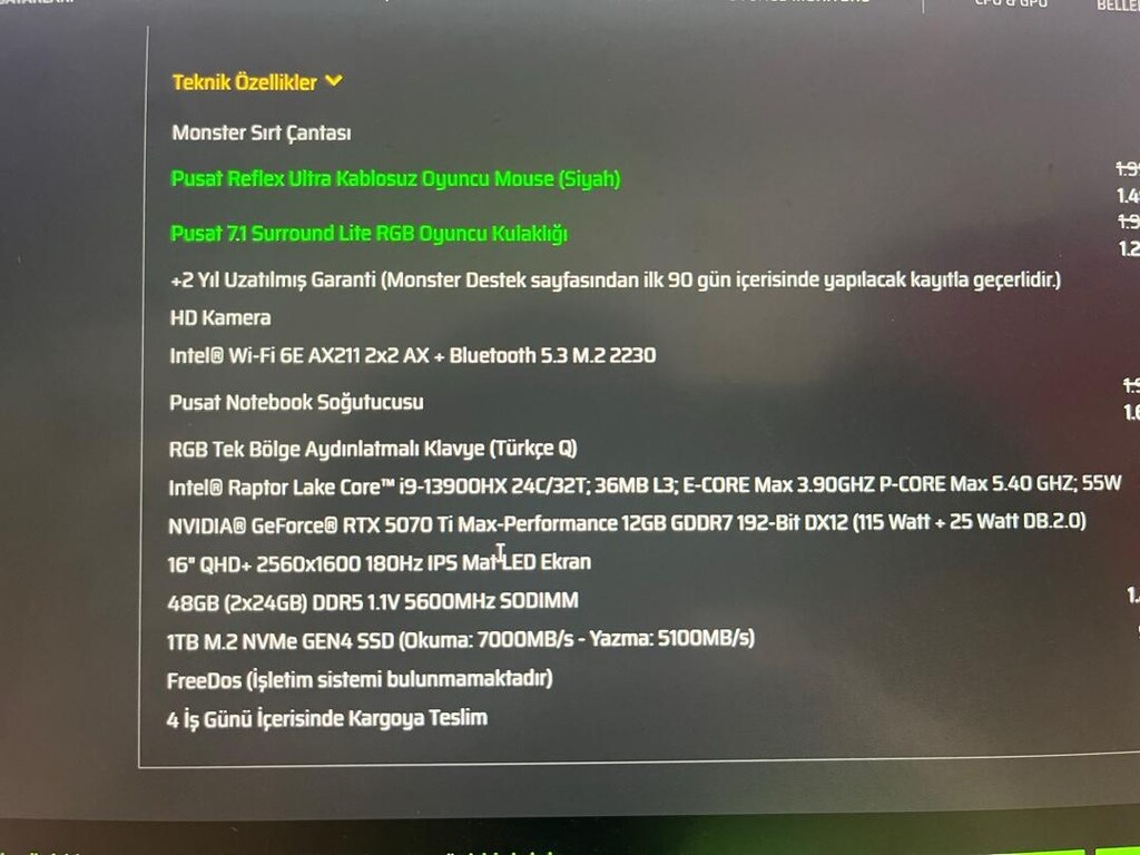 MONSTER TULPAR T6 V3.7.2 16" RTX 5070Tİ SIFIRDAN FARKSIZ - 9