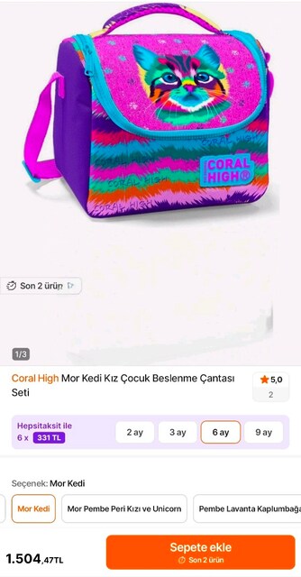 Coral high beslenme çantası