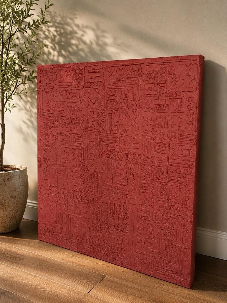 tablo el işçiliği dokulu kabartmalı kırmızı tablo 80x100 - 2