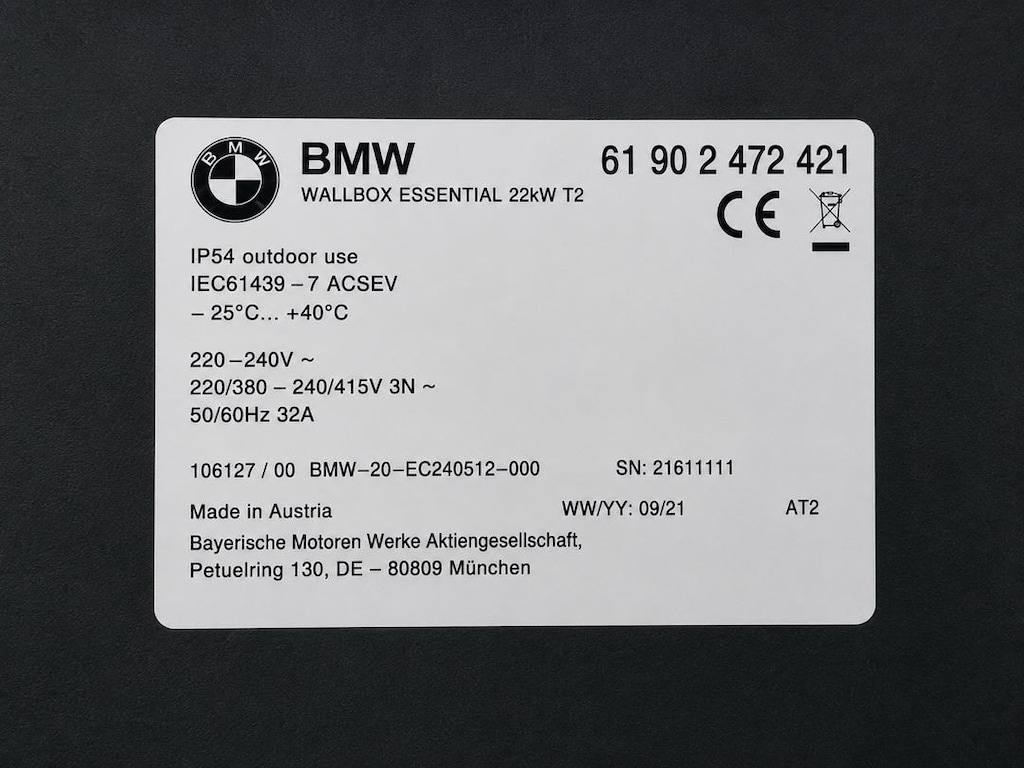 BMW Wallbox Essential 22kW T2 Orijinal Şarj Ünitesi - Type 2 - 3 Faz - 3