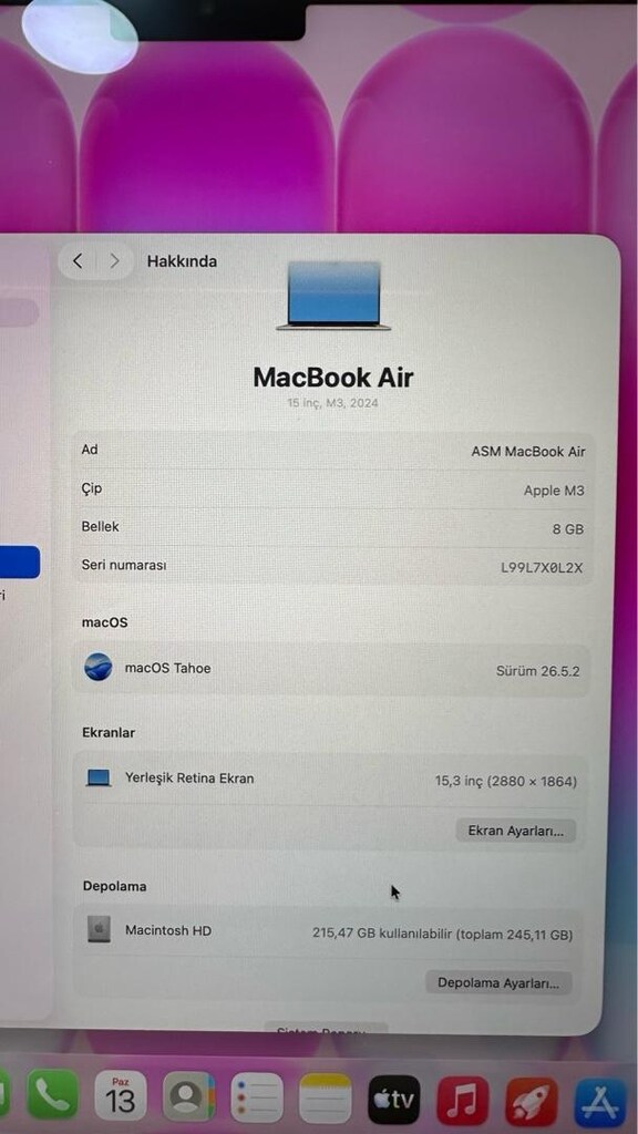 MacBook Air M3 15” 8/256 HATASIZ / TERTEMİZ - 5
