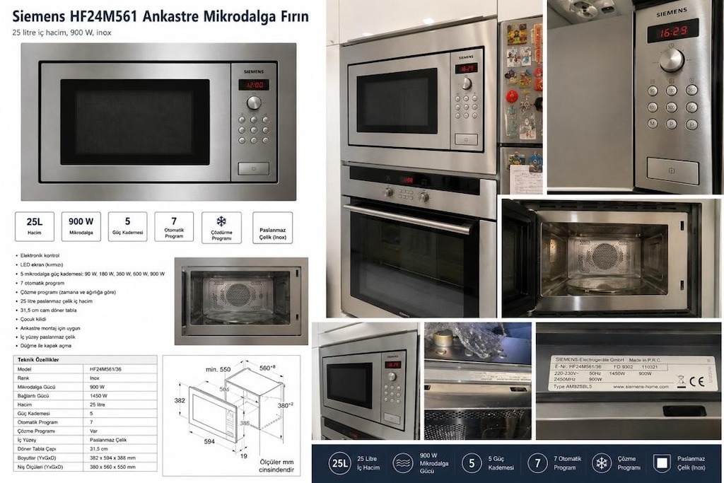 Siemens HF24M561 25 Lt 900W Inox Ankastre Mikrodalga – Temiz