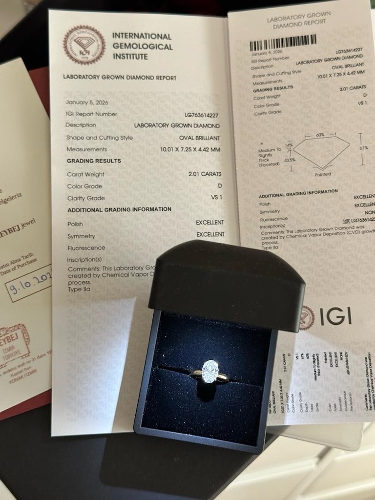 2 carat oval cut lab grown pırlanta tektaş - 3