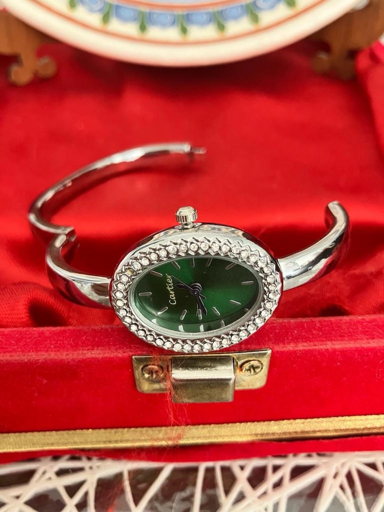 Cartier Yeşil Kadran kelepçe kordon Zarif Kadın Kol Saati - 8