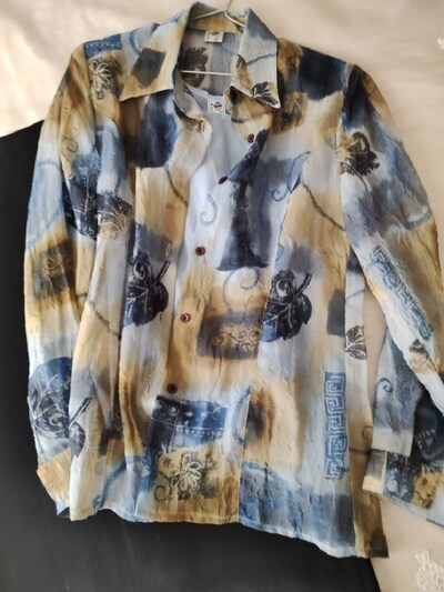 MAVİ ASKILI BLUZ DESENLİ GÖMLEK S M retro bohem vintage mango Twist