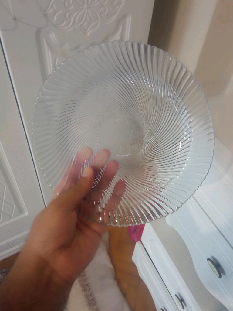 Paşabahçe mavi pliseli/yivli 6'lı cam tabak seti, 24 cm, - 2