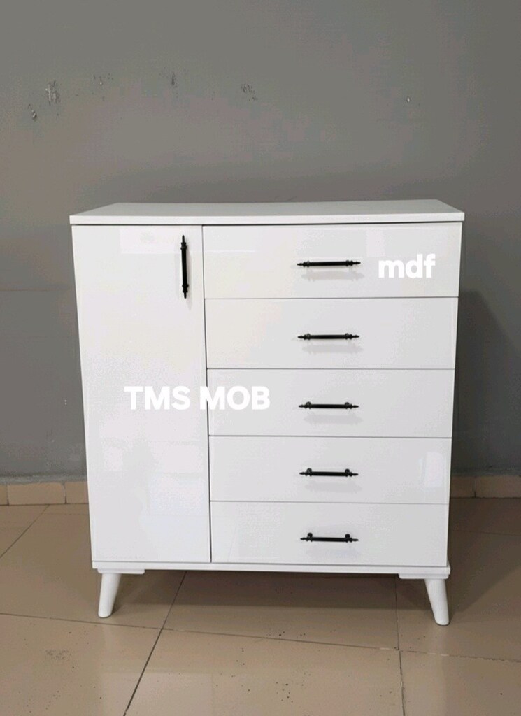 Dolap Mdf 5 Çekmece Raflı Kapaklı şifonyer çamaşırlık çok amaçlı dolap - 2