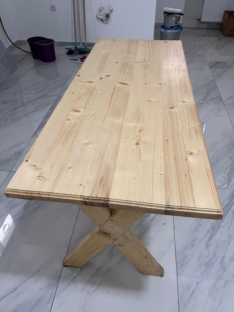 ACİL! Özel El Yapımı Ahşap Masa - X Ayaklı, 142x60 cm - 3