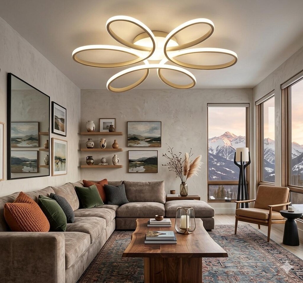 LED AVİZE PAPATYA DESEN GOLD RENK - 2