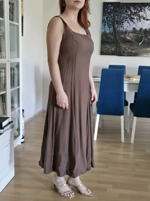 lcw kare yaka kahverengi parçalı elbise
