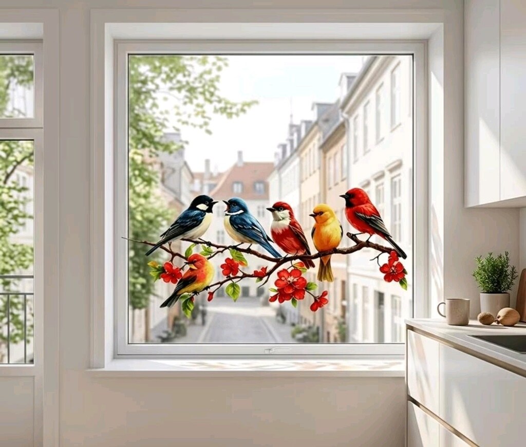 Renkli Kuşlar Temalı pencere için sticker - 2