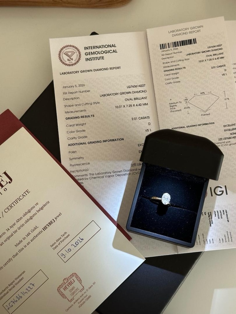 2 carat oval cut lab grown pırlanta tektaş - 4
