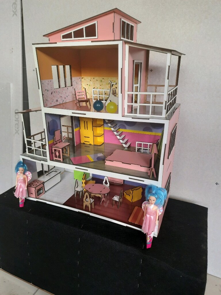 3 Katlı Ahşap Barbie Bebek Evi - 3