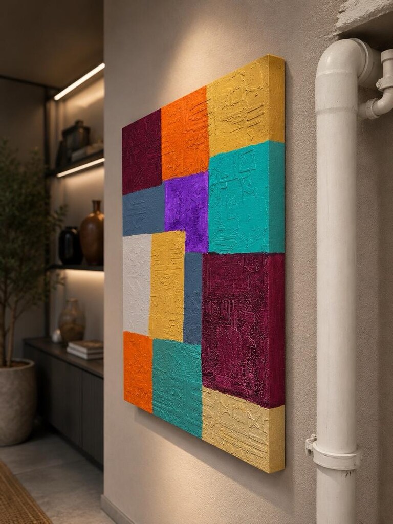 TABLO 80x100 EL İŞÇİLİĞİ DOKULU TEKNİK ÇALIŞMA RENKLİ TABLO - 2