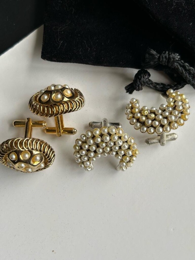 Vintage Kullanılmamış iki farklı model incili kol düğmesi - 2