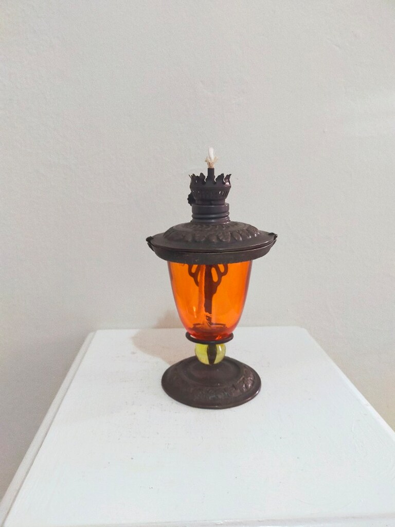 Gaz Lambası,Metal Gövde, Turuncu Cam. - 2