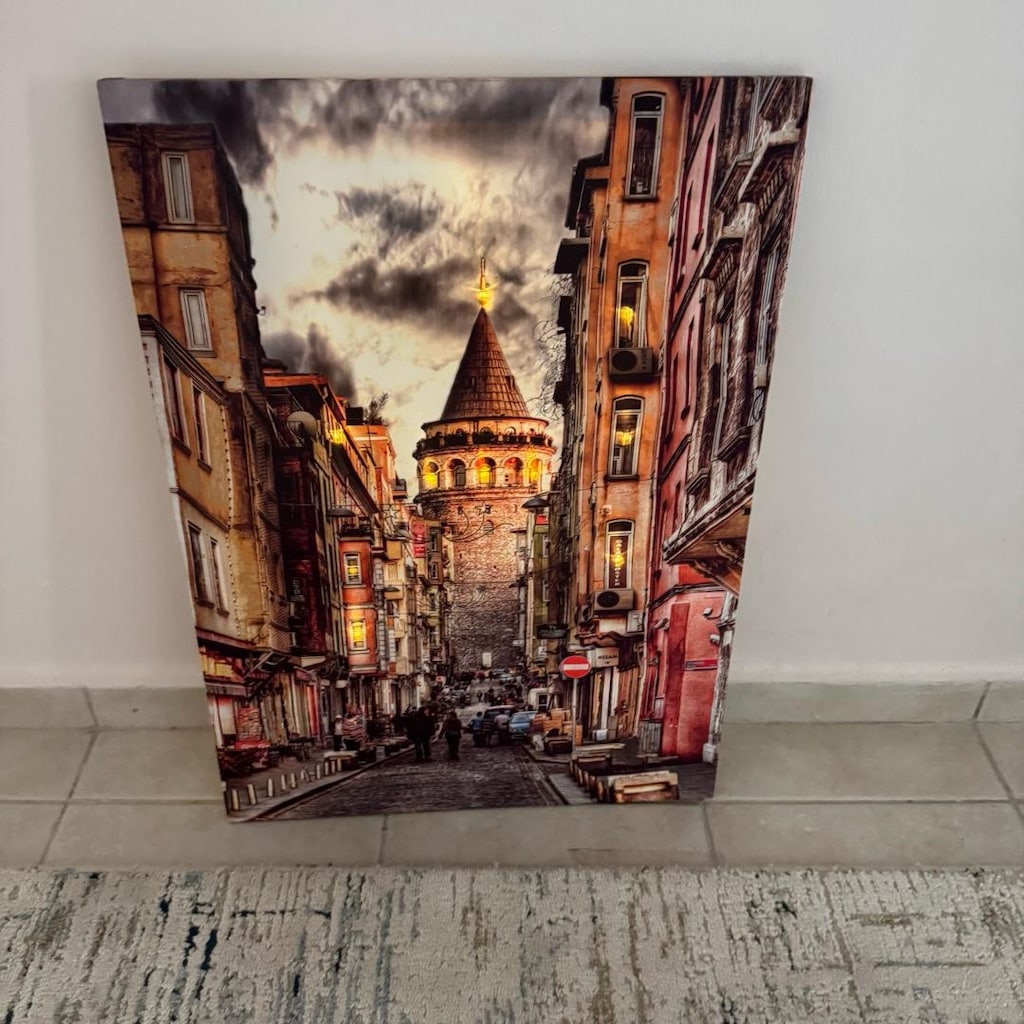 ışıklı İstanbul Galata kulesi kanvas tablo - 2