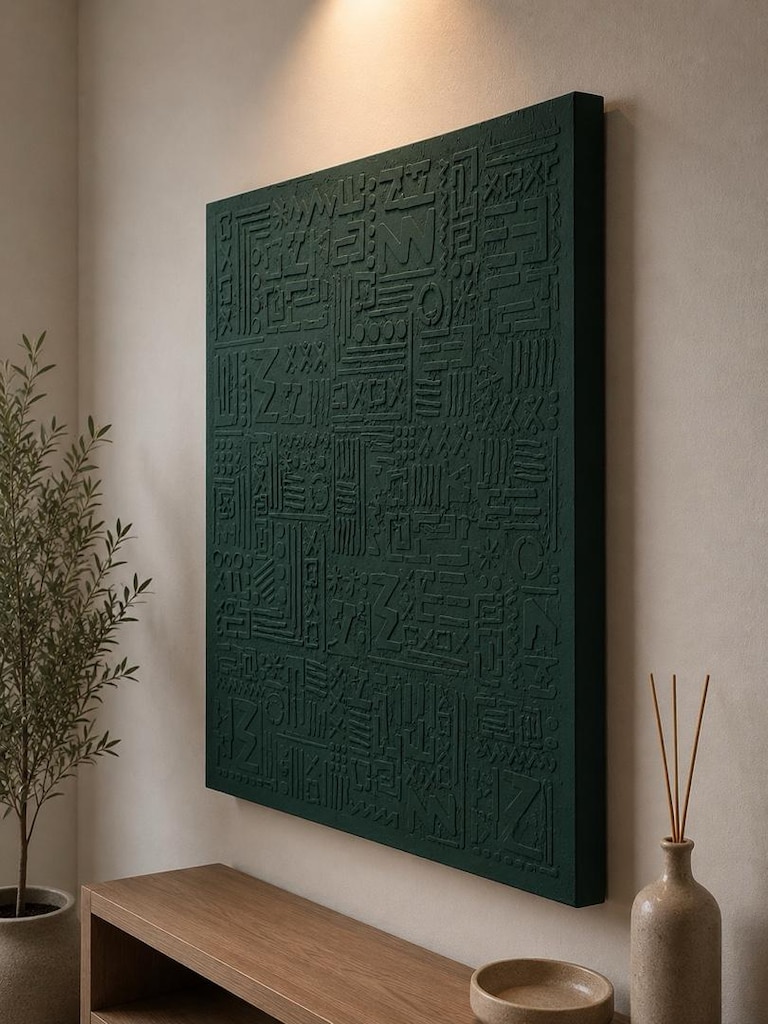 TABLO EL İŞÇİLİĞİ MDF ÜZERİ DOKULU KABARTMALI 80x100 YEŞİL TABLO - 2