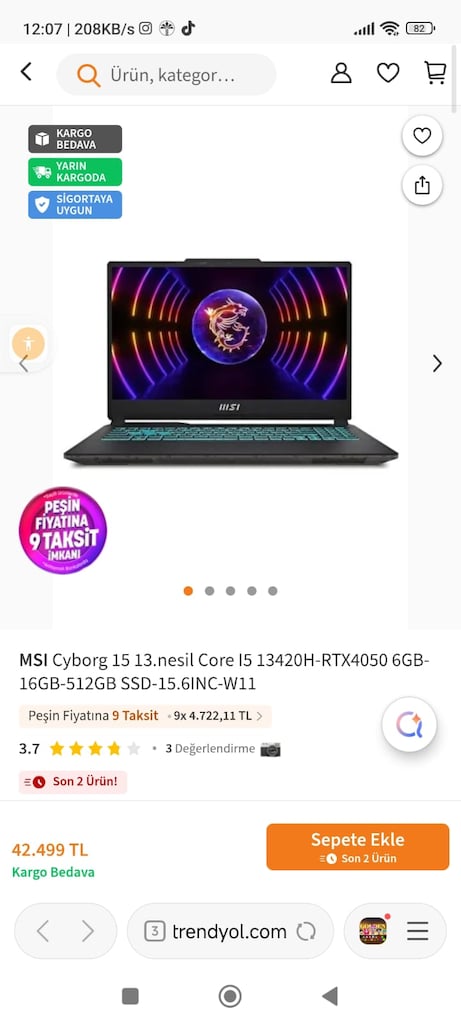 MSI LAPTOP GE FORCE RTX 4050 - 2