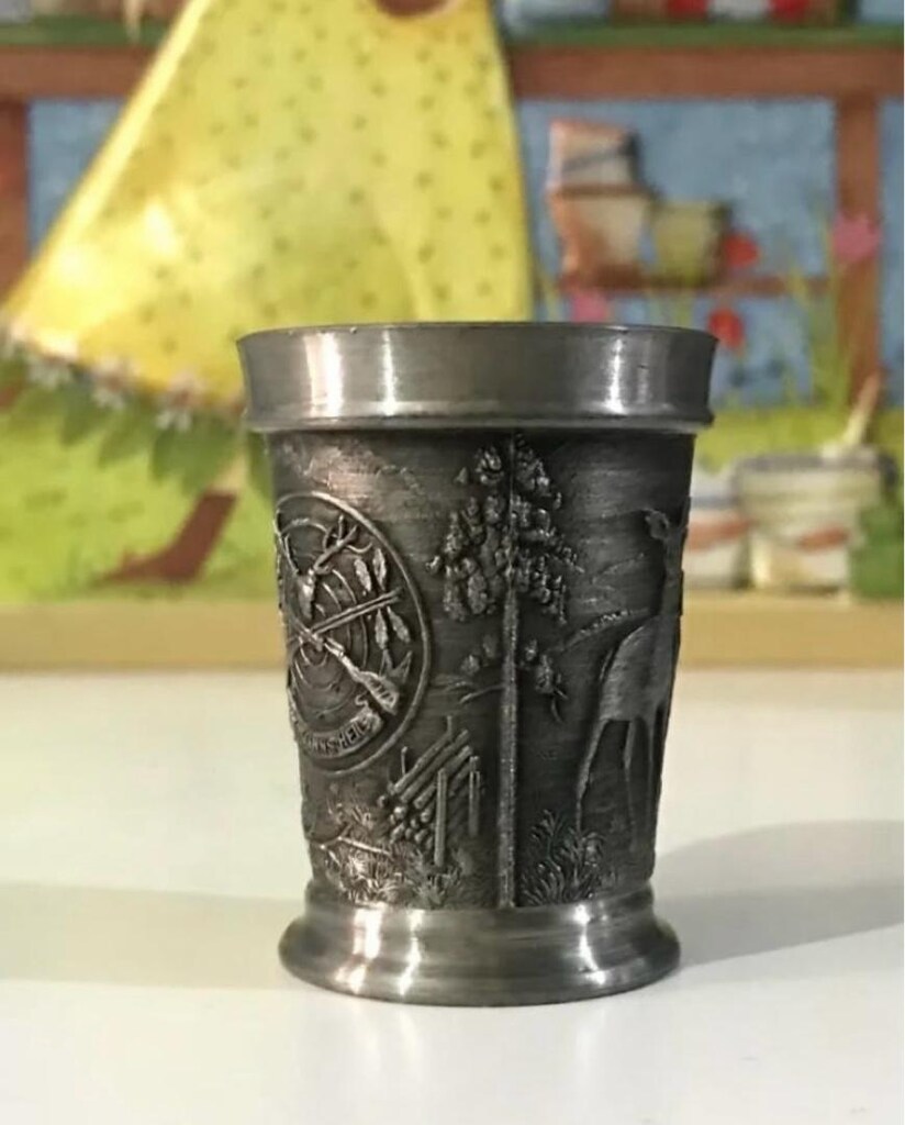 Antika Alman Kabartma Desenli Zinn Bardak - 8