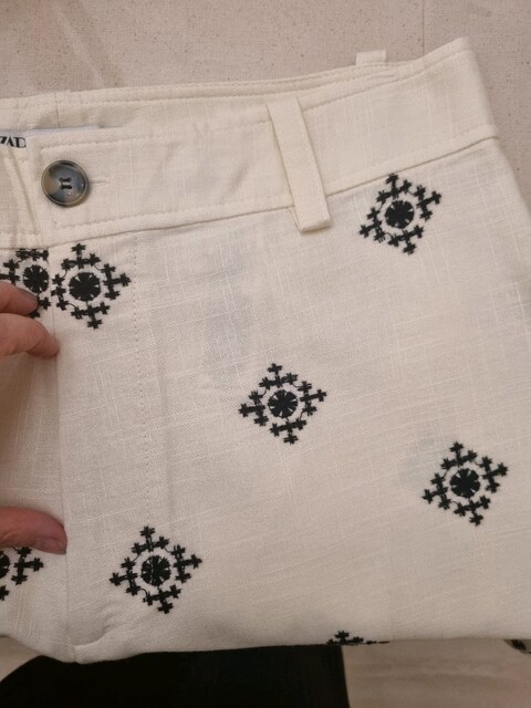 Zara Nakışlı Keten Pantolon