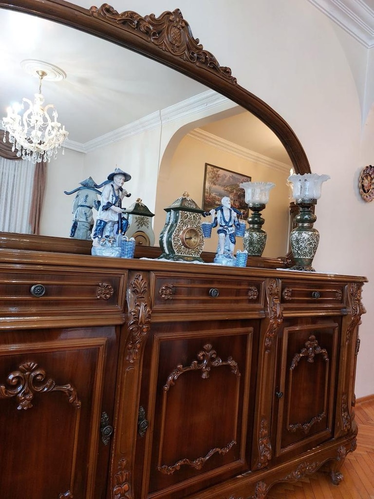 Antika Ceviz Salon Takımı Masa Sandalye Vitrin Büfe - 7