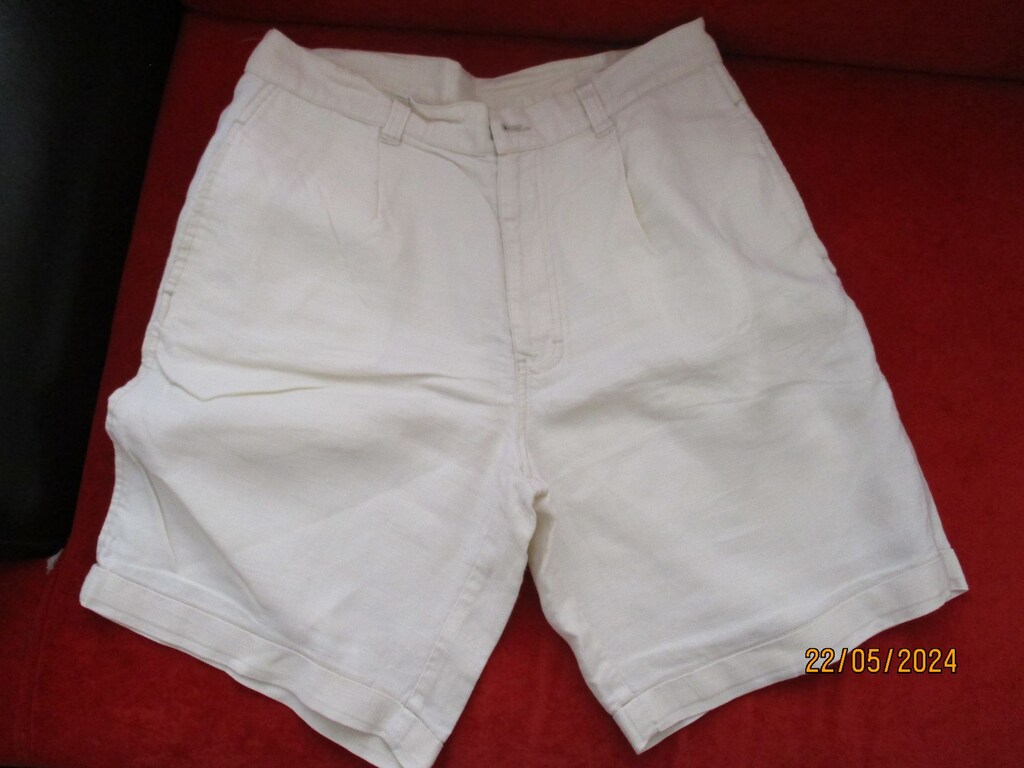 Polo Garage Erkek Krem Rengi Klasik Kesim Keten Şort