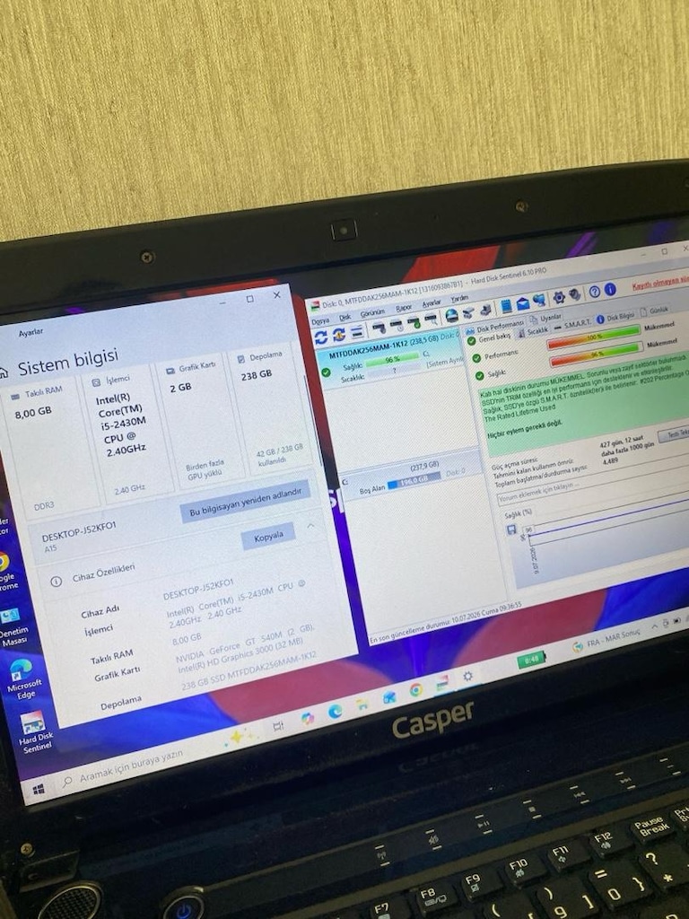CASPER-i5-8GB RAM-256GB SSD-2GB NVIDIA 540M 128Bit-BATARYALI-LAPTOP - 3