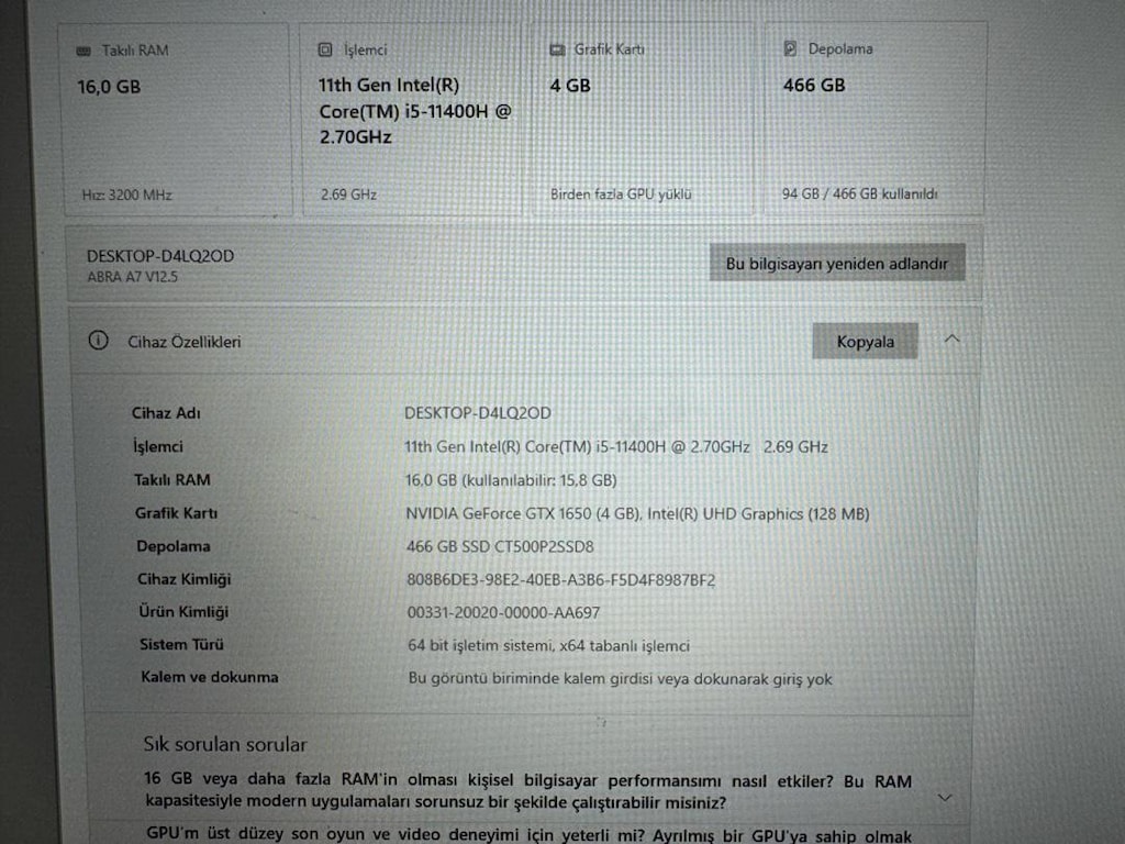 Monster Abra A7 Gtx 1650 Sıfır Ayarında - 5