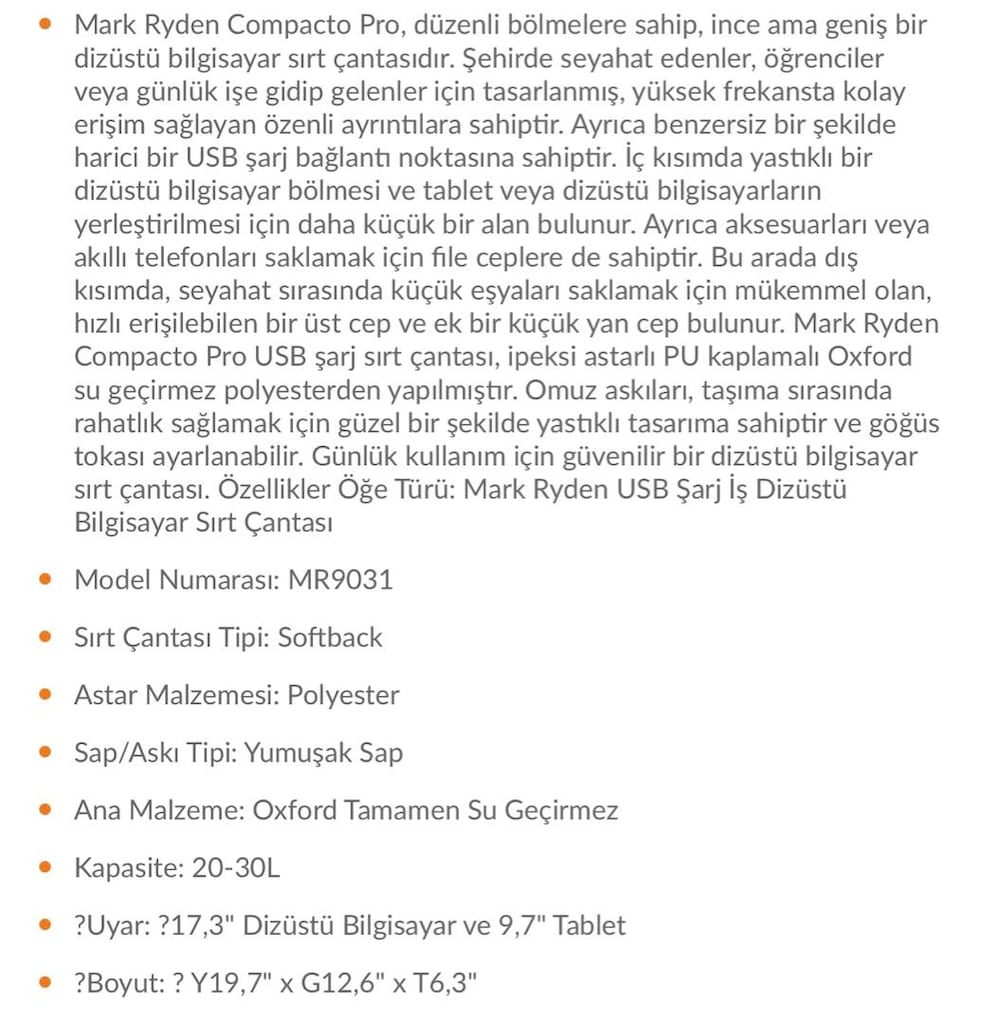 Mark Ryden Compacto Pro Çift Bölmeli Laptop Sırt Çantası MR9031Y_SJ00 — görsel 6/6