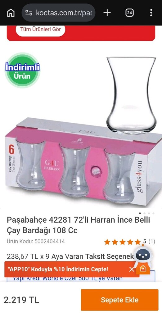 Paşabahçe 42281 72'li Harran İnce Belli Çay Bardağı 108 Cc
