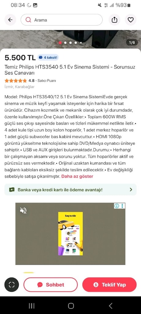 Çok Temiz Philips 5.1 Ev Sinema Sistemi - Sorunsuz (İzmir İçi Elden) - 7