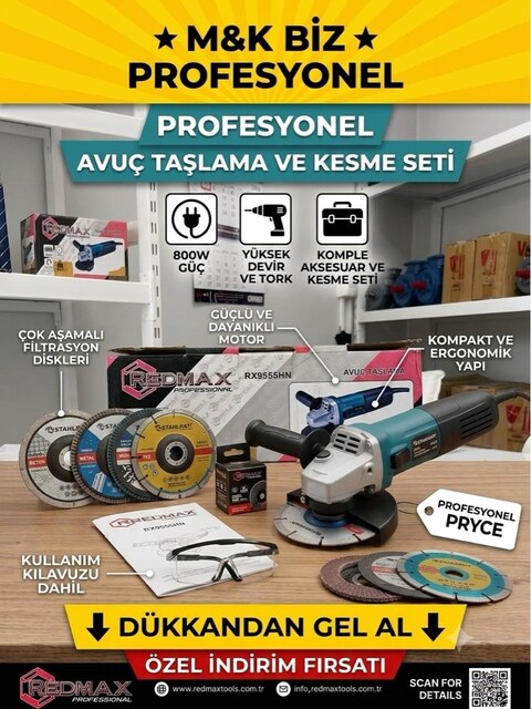 M&K BİZ - Profesyonel Redmax Avuç Taşlama ve Kesme Seti 800W