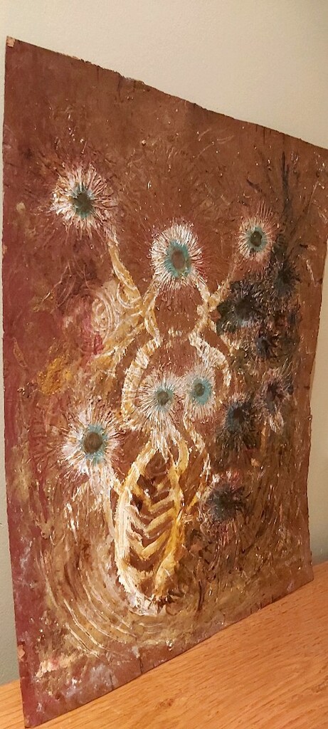 Çerçevelik 33x42cm mukavva üzeri el boyama dokulu karışık teknik tablo - 5