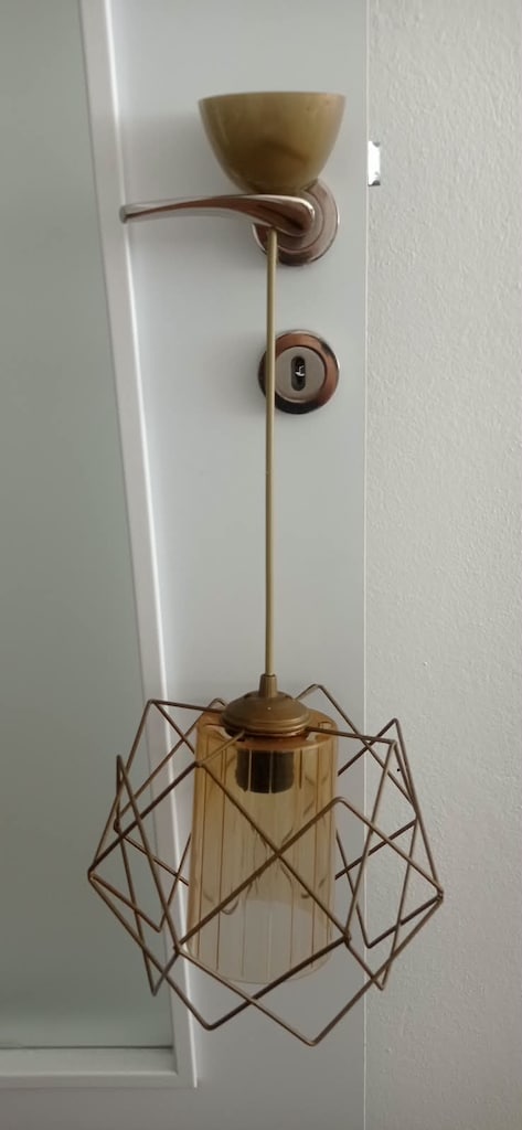 Gold Kafesli Tekli Sarkıt Avize - Akrilik Amber Bal Rengi - Modern - 2