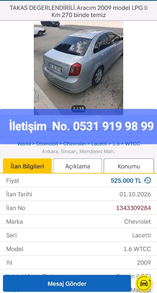 TAKASLI.Aracım 2009 model LPG li Km 270.binde araç temiz masrafsız. - 15