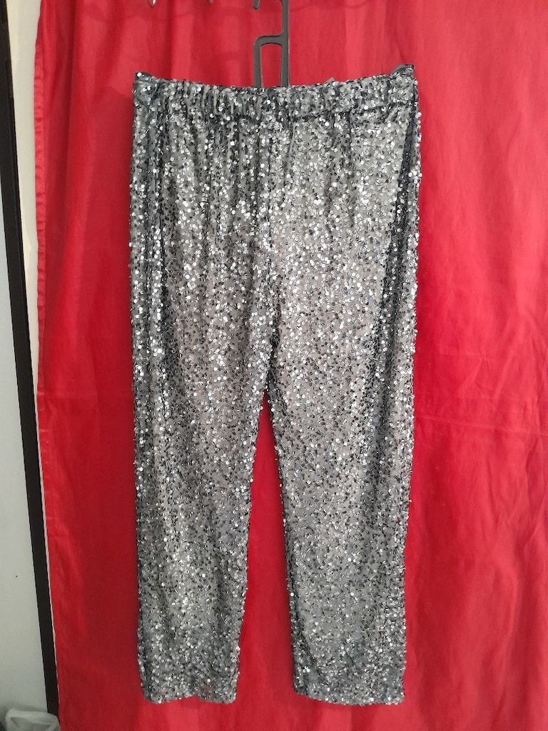 Sifir, L-XL, gri, beli lastikli, pullu payetli bol pantolon - 2