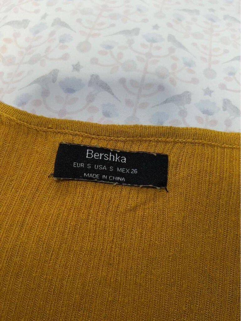 Bershka Hardal Sarı V Yaka Fitilli Bluz - 3